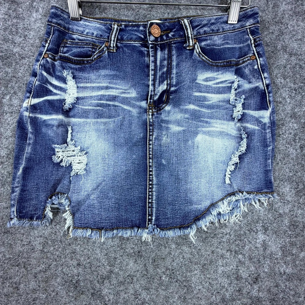 Indigo Rein Micro Mini Jean‎ Skirt Womens 7 Blue Denim Grunge Frayed Distressed